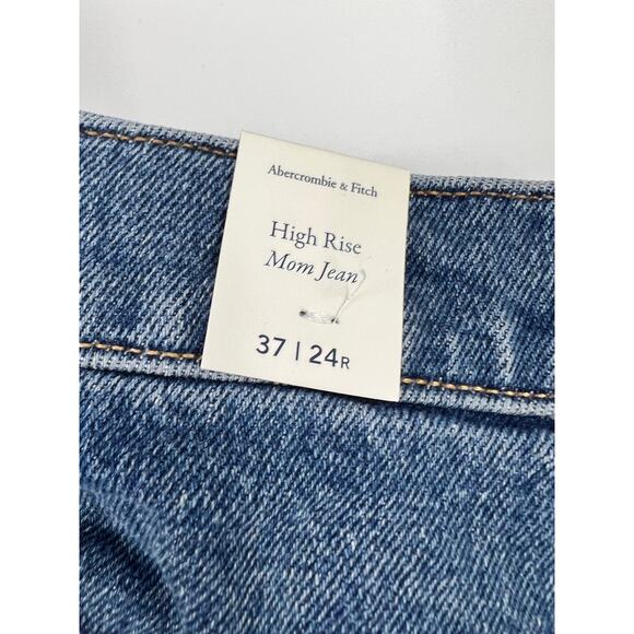Abercrombie & Fitch Distressed High Rise Mom Jeans Stretch Blue Size 37 Plus 24R - Picture 3 of 8